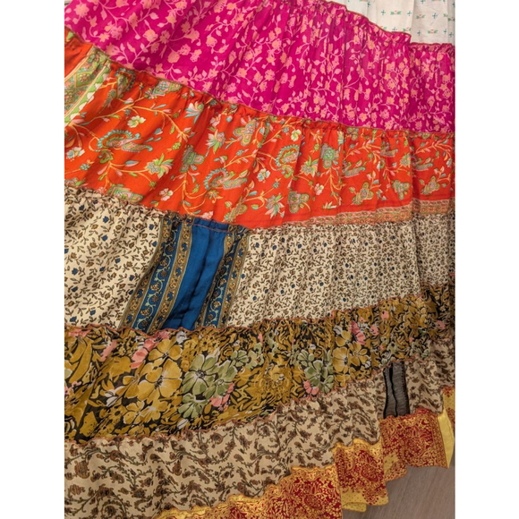 Vintage Lola P. Multicolor Patchwork Halter Tiered Maxi Dress S Boho Gypsy Flowy - Picture 3 of 6